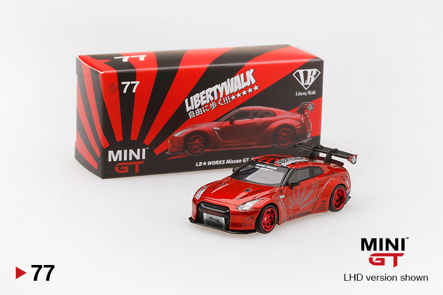 Mini GT 1:64 #77 LB Works Nissan GT-R R35 Type 1 Rear Wing Version 1+2 (Candy Red) LHD  Limited Edition mgt00077