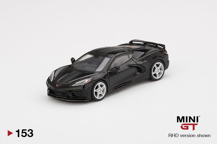 1/64 Mini GT #153 2020 Chevrolet Corvette Stingray - Black w/ Midnight Grey Stripe Limited Edition mgt00153