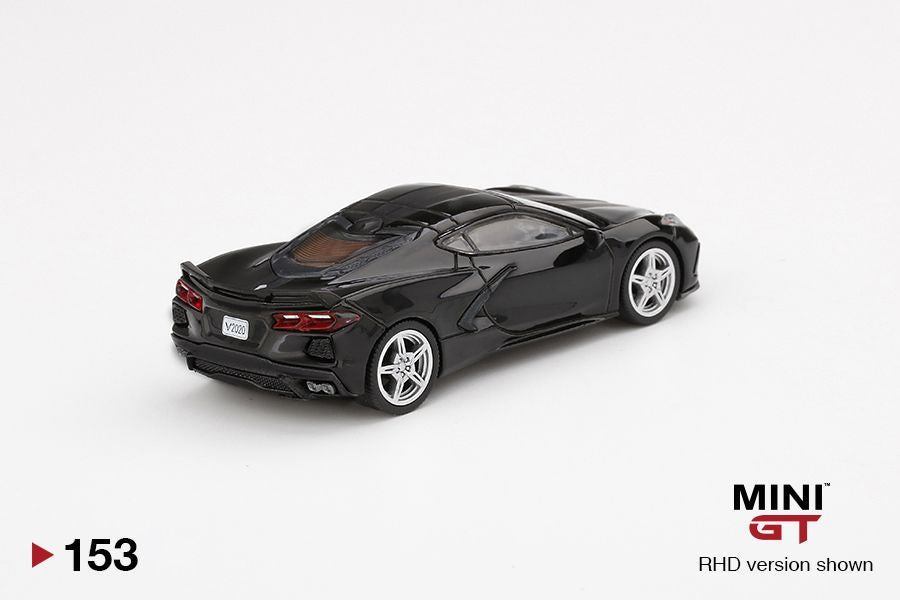 1/64 Mini GT #153 2020 Chevrolet Corvette Stingray - Black w/ Midnight Grey Stripe Limited Edition mgt00153