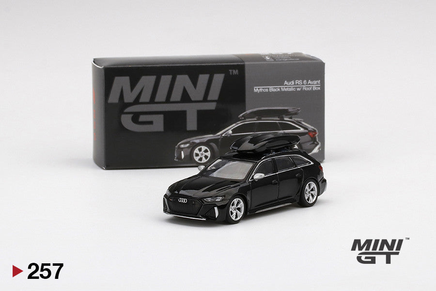 Mini GT 1:64 Audi RS6 Avant (Mythos Black) with Roof Box #257 Limited Edition mgt00257