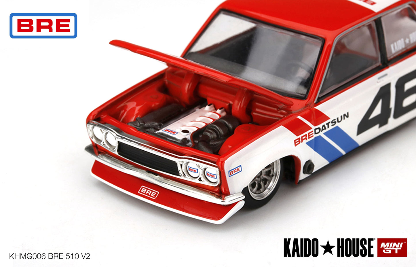 1/64 Kaido House x Mini GT Datsun 510 Pro Street BRE #46 Version 2 Matte White Limited Edition KHMG006