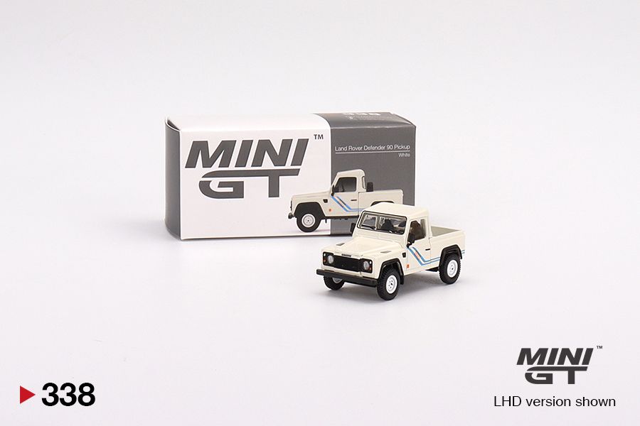 1/64 Mini GT #338 Land Rover Defender 90 Pickup White Limited Edition mgt00338