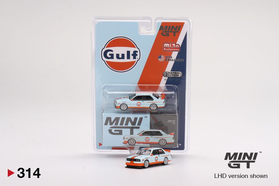 1/64 Mini GT #314 Mijo Exclusives World Wide BMW M3 E30 Gulf Livery Limited Edition mgt00314