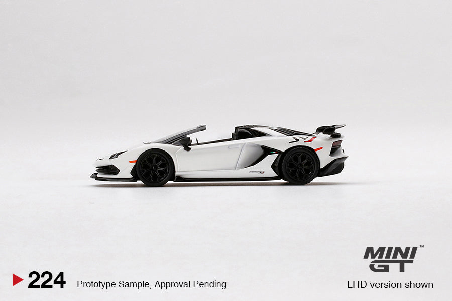 Mini GT 1:64  Lamborghini Aventador SVJ Roadster Bianco Canopus #224 Limited Edition MGT00224