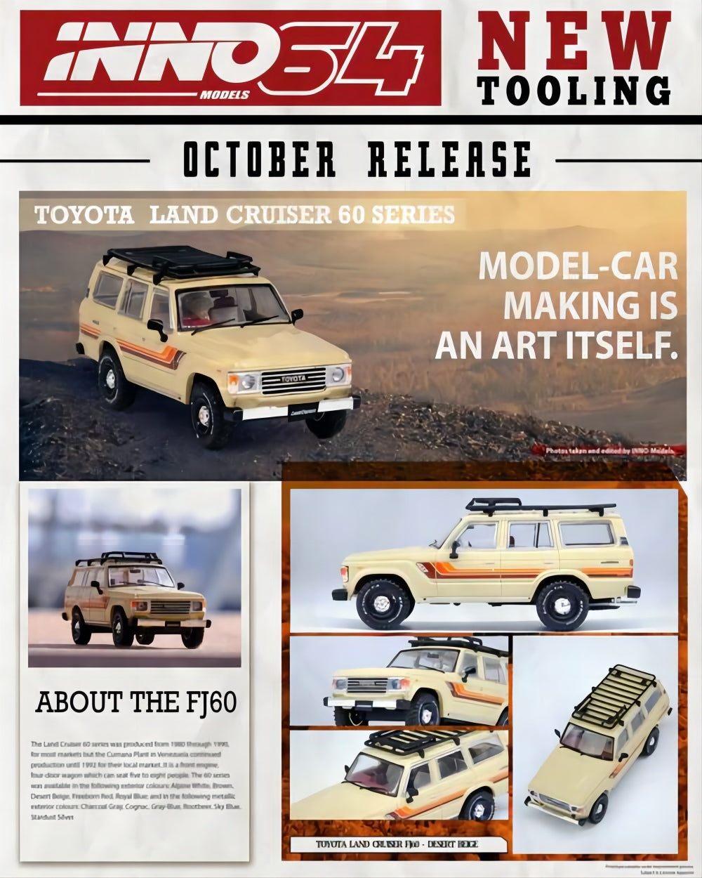 INNO64 1:64 Toyota Land Cruiser FJ60 (Beige) with Roof Rack