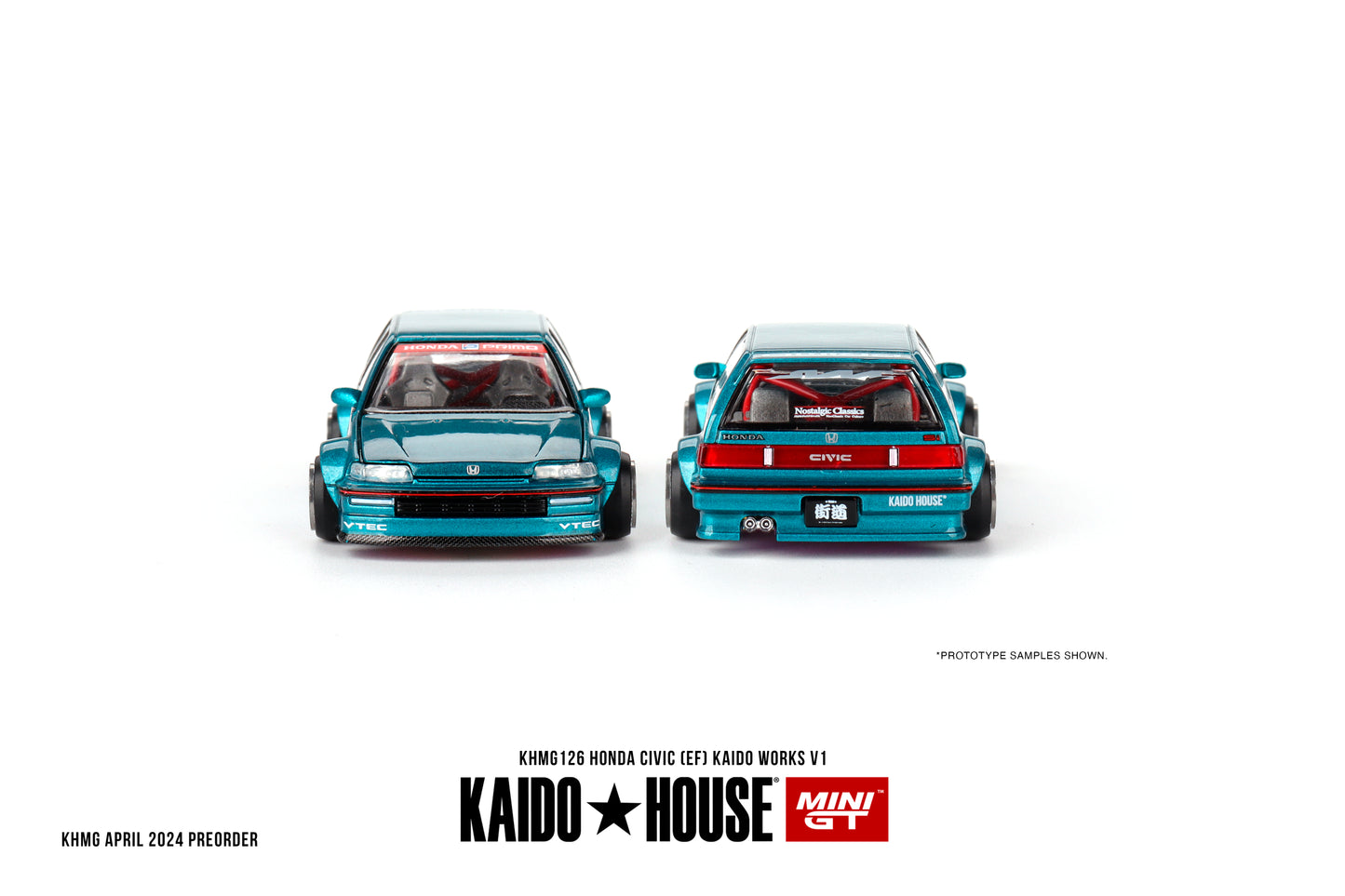 1/64 Kaido House x Mini GT Honda Civic (EF) Kaido Works V1 – Tahitian Green Limited Edition KHMG126