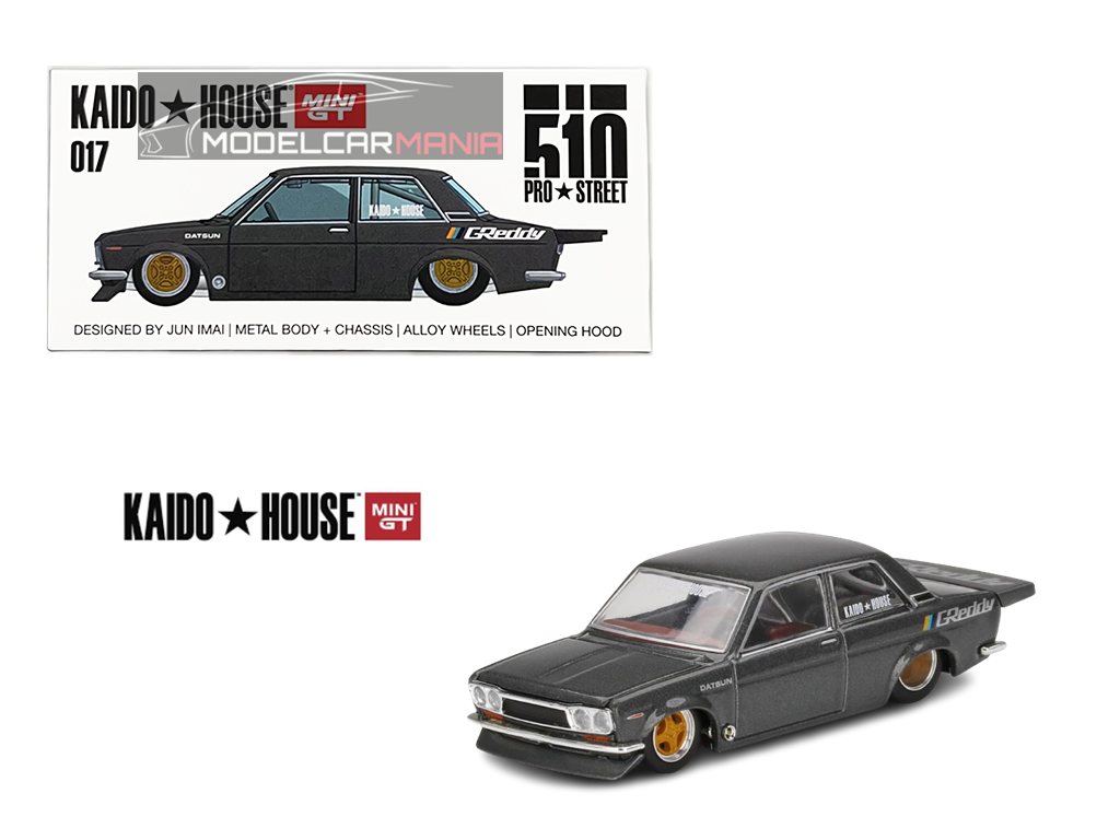 1/64 Kaido House x Mini GT Datsun 510 Pro Street GREDDY Gunmetal Grey Limited Edition KHMG017