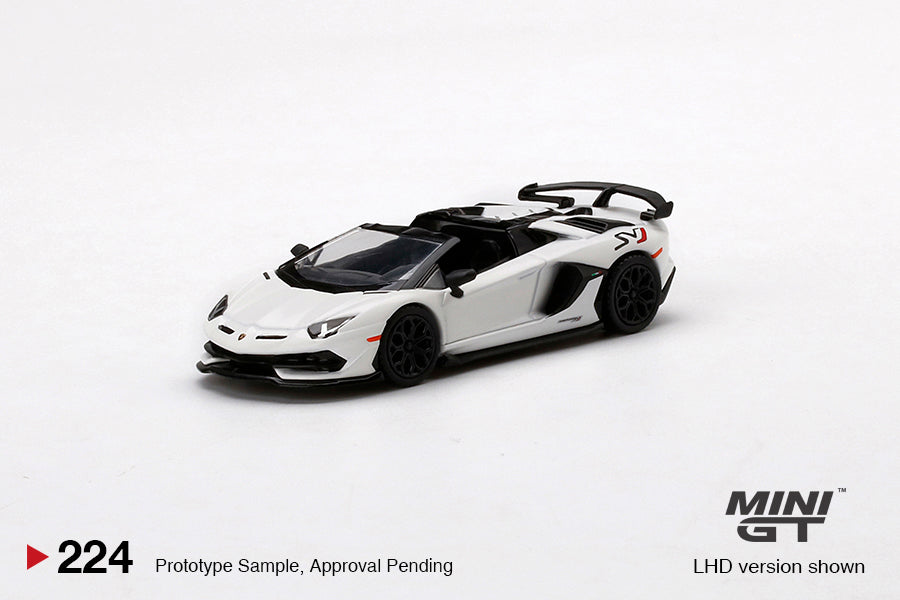 Mini GT 1:64  Lamborghini Aventador SVJ Roadster Bianco Canopus #224 Limited Edition MGT00224