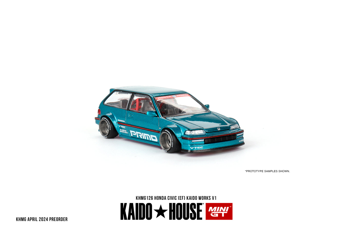 1/64 Kaido House x Mini GT Honda Civic (EF) Kaido Works V1 – Tahitian Green Limited Edition KHMG126