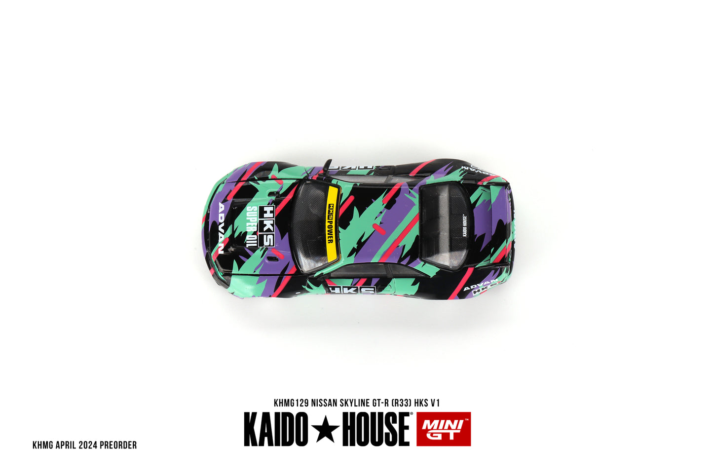 1/64 Kaido House x Mini GT Nissan Skyline GT-R (R33) HKS V1 – Black Green Limited Edition KHMG129