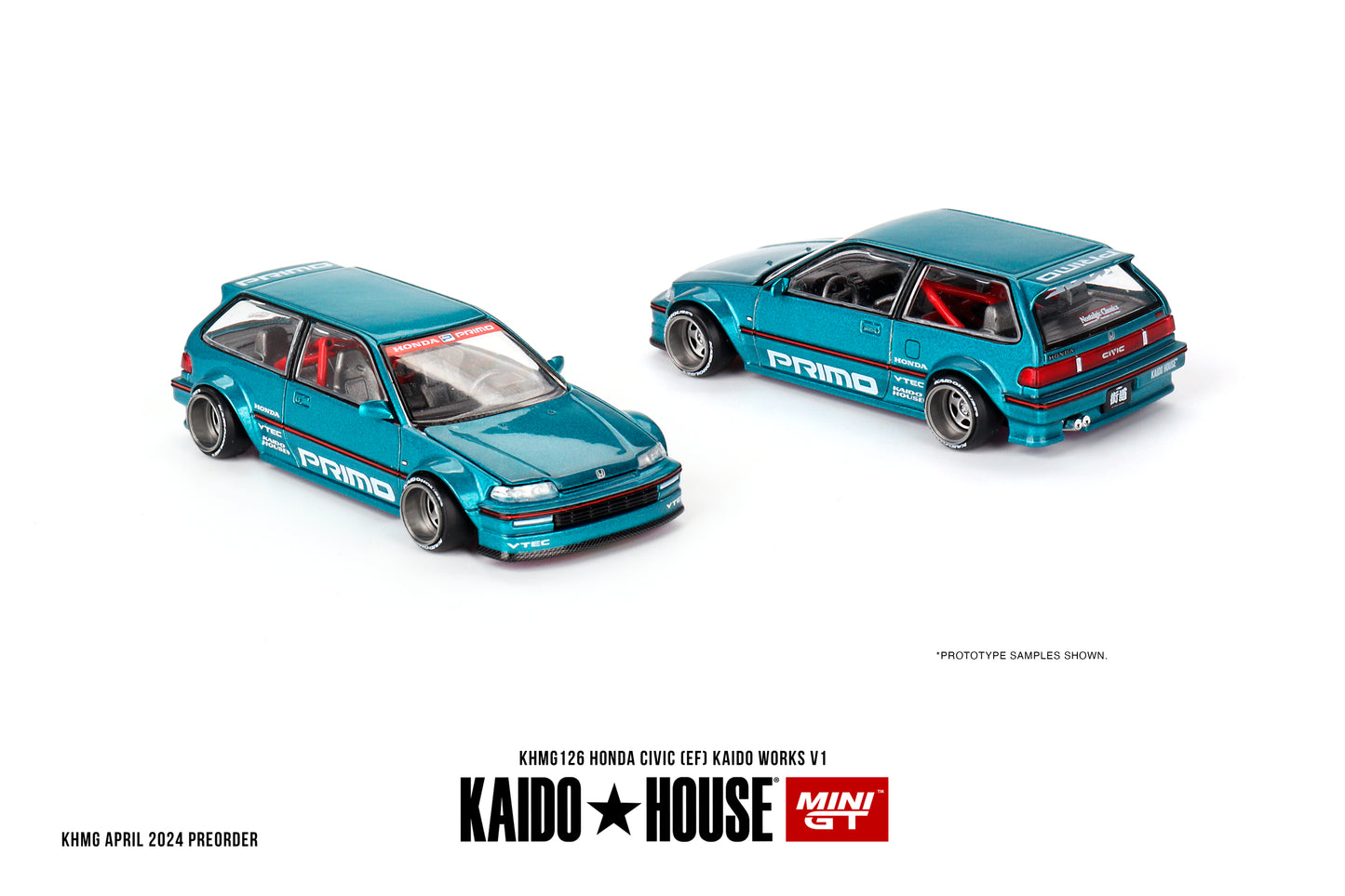 1/64 Kaido House x Mini GT Honda Civic (EF) Kaido Works V1 – Tahitian Green Limited Edition KHMG126