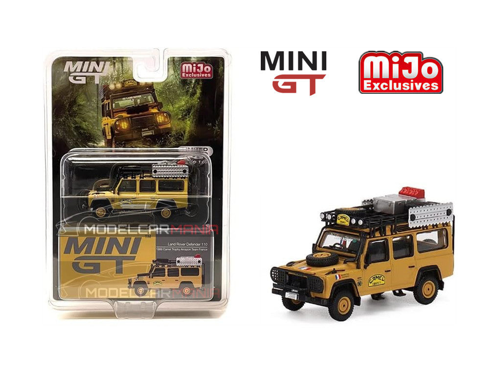 Mini GT 1:64 Land Rover Defender 110 1989 Camel Trophy Amazon Team France #463 Limited Edition MGT00463