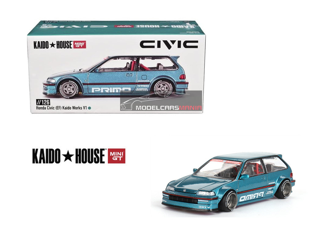 1/64 Kaido House x Mini GT Honda Civic (EF) Kaido Works V1 – Tahitian Green Limited Edition KHMG126