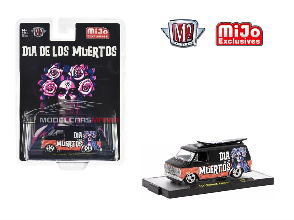 M2 Machines 1/64 Mijo Exclusive 1971 Chevrolet Van With Surf Board “Dia De Los Muertos Limited Edition 31500-MJS62