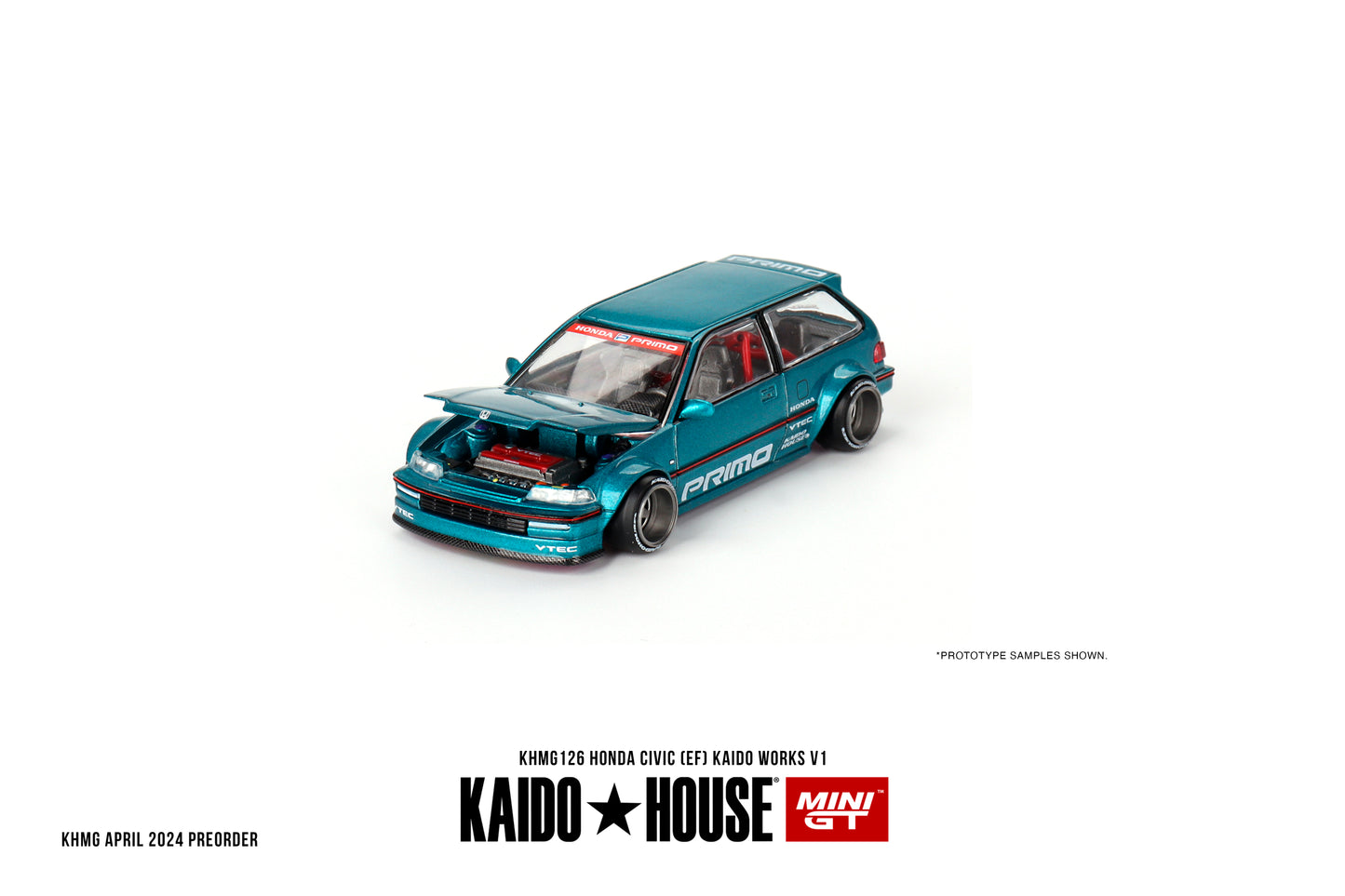 1/64 Kaido House x Mini GT Honda Civic (EF) Kaido Works V1 – Tahitian Green Limited Edition KHMG126