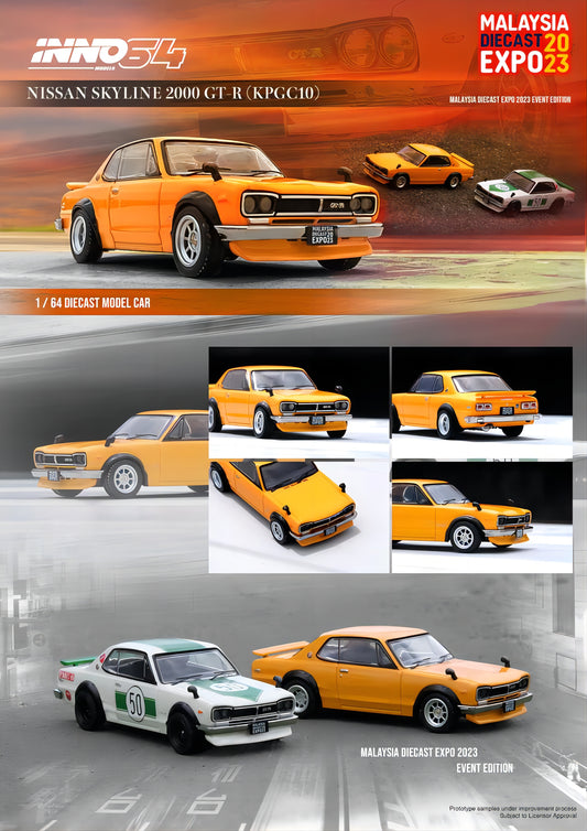 INNO64 1:64 NISSAN SKYLINE 2000 GT-R (KPGC10) Orange MALAYSIA DIECAST EXPO 2023 Event Edition  IN64-KPGC10-MDX23OR