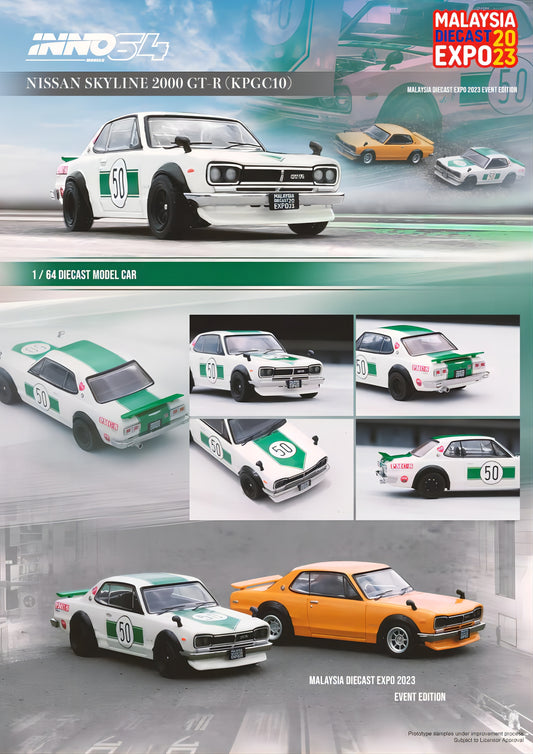 INNO64 1:64 NISSAN SKYLINE 2000 GT-R (KPGC10) White MALAYSIA DIECAST EXPO 2023 Event Edition  IN64-KPGC10-MDX23WH