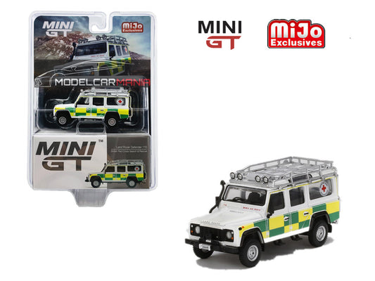 1:64 Mini GT #159  World Wide Land Rover Defender 110 British Red Cross Search & Rescue Limited Edition  MGT00159