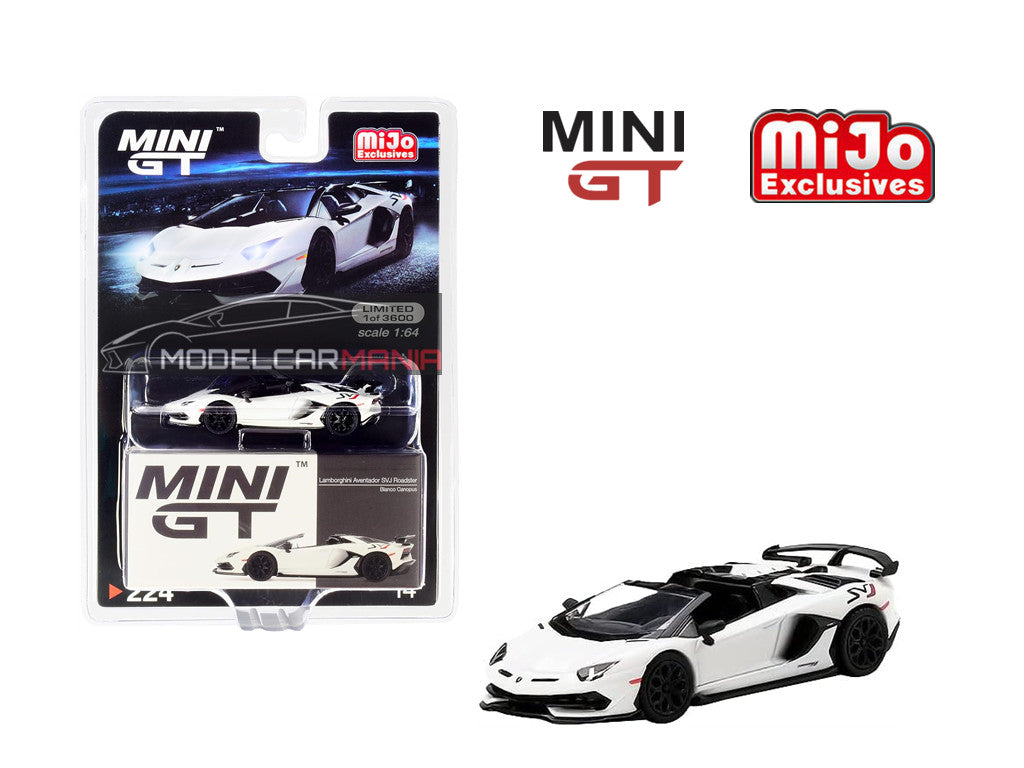 Mini GT 1:64  Lamborghini Aventador SVJ Roadster Bianco Canopus #224 Limited Edition MGT00224