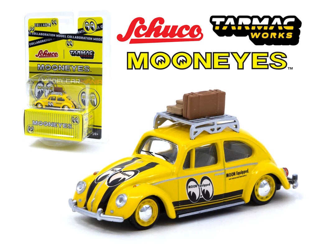 Schuco 1:64 TarmacWorks Exclusive Volkswagen Beetle With Roof Rack and Luggage Mooneye's Limited Edition T64S-006-ME1