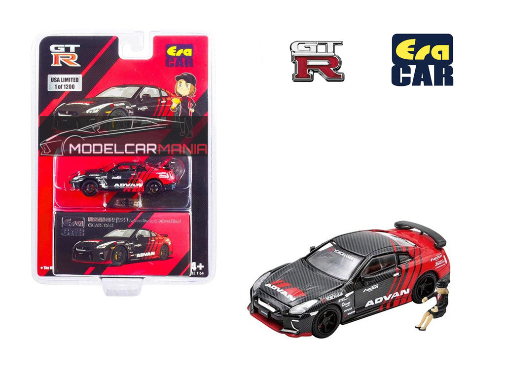 ERA Car 1:64 Nissan GT-R R35 ADVAN Yokohama Livery Carbon Fiber With Driver Limited Edition NS21GTRSP56