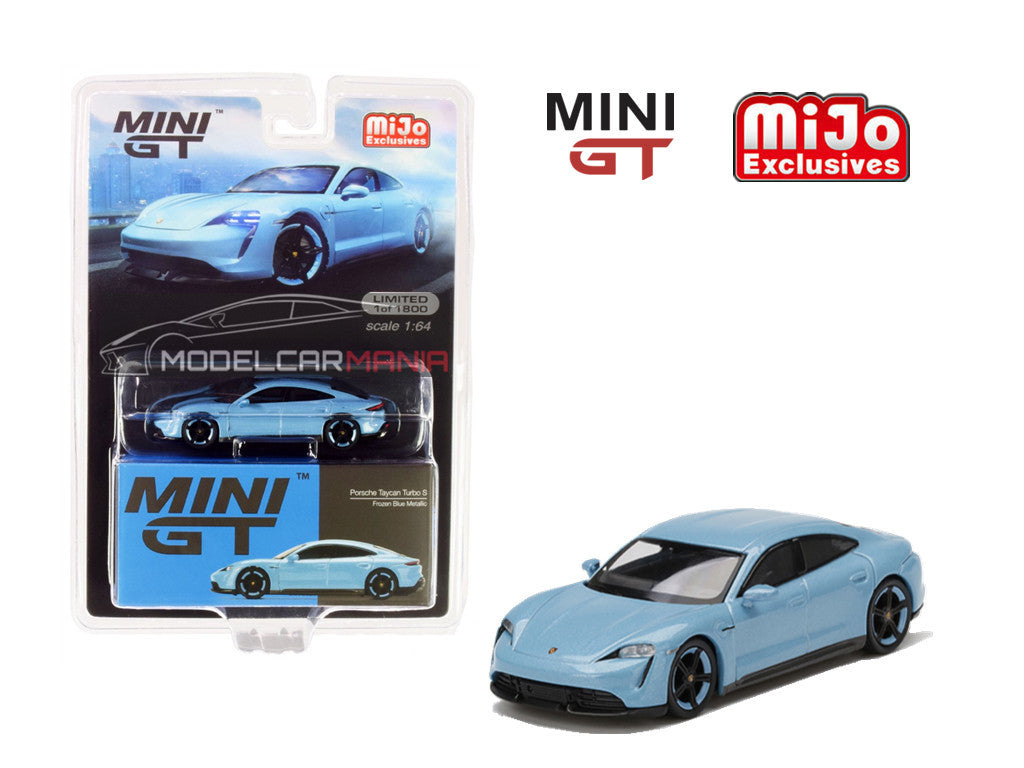 Mini GT 1:64 #225  Porsche Taycan Turbo S Frozen Blue Metallic Limited Edition mgt00225