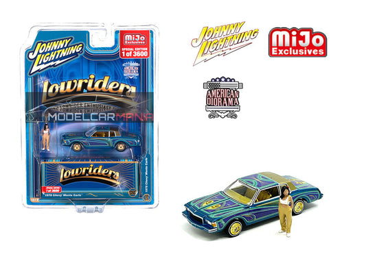 1:64 Johnny Lightning Lowriders 1978 Chevrolet Monte Carlo with American Diorama Figure Limited Edition JLCP7458