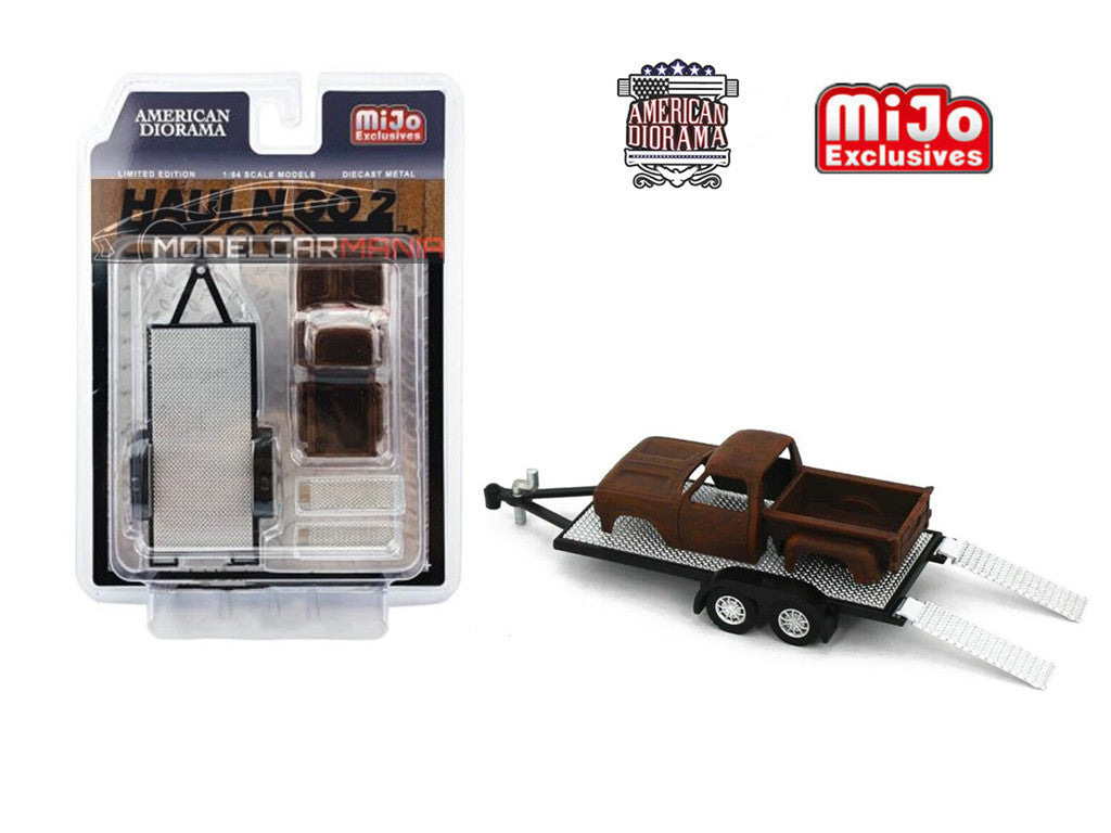 American Diorama 1:64 Mijo Exclusive Haul N Go Trailer Set 2 with Rusted Truck Body Limited Edition AD-38378MJ