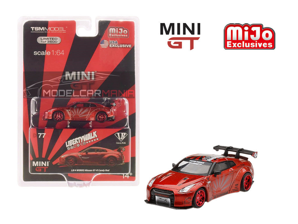 Mini GT 1:64 #77 LB Works Nissan GT-R R35 Type 1 Rear Wing Version 1+2 (Candy Red) LHD  Limited Edition mgt00077