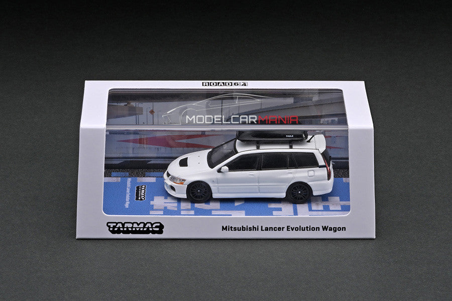 Tarmac Works 1/64 Mitsubishi Lancer Evolution Wagon With Roof Top Sky Box White Limited Edition T64R-042-WH