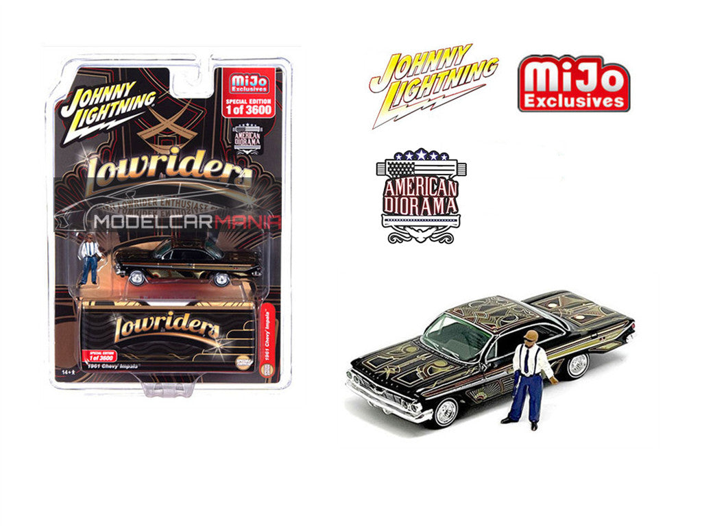 1:64 Johnny Lightning Lowriders 1961 Chevrolet Impala with American Diorama Figure Limited Edition JLCP7456