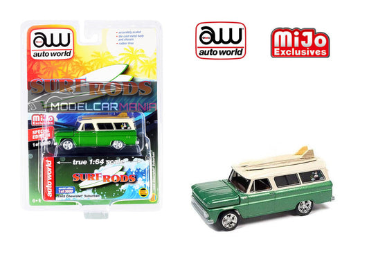 Auto World 1:64 1965 Chevrolet Suburban Custom Two Tone With Surf Boards Limited Edition CP7831